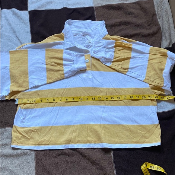 SO Yellow and White Polo Collar Crop Top - Picture 10 of 10
